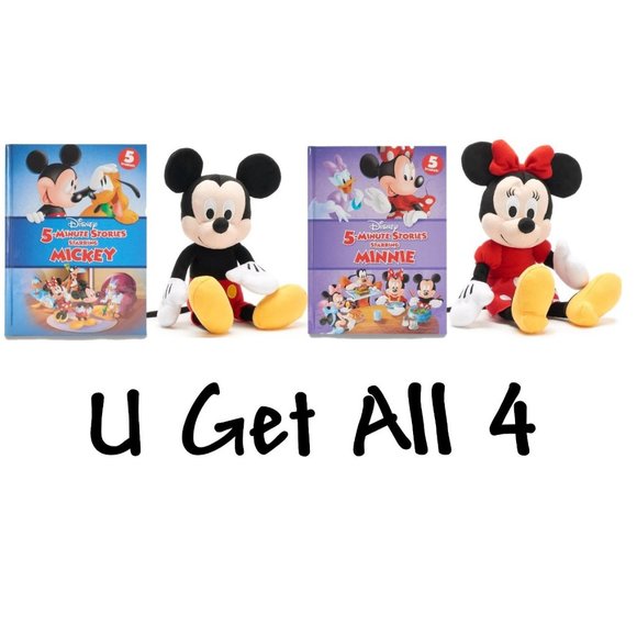 Disney Mickey Minnie Mouse Plush & Books 5 minute Stories Kids Stuffed Animal - Picture 2 of 13